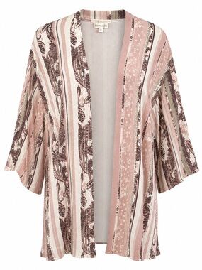 Paisley Stripe Kimono Cardigan Boho Blush Pink Made USA Small